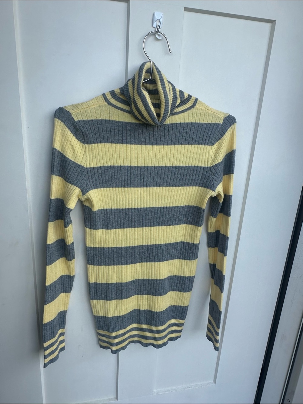 lei Striped Cowl Neck Sweater in Yellow and Gray